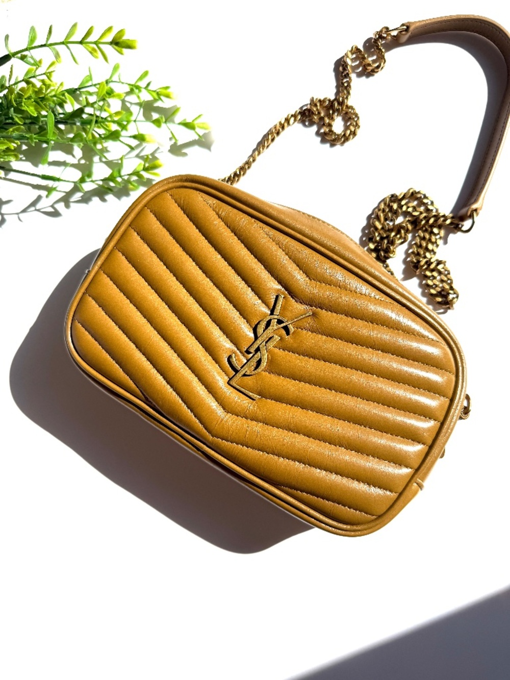 Saint Laurent Mini Lou Monogram Camera 2023 Quilted Praline Chevron Bag